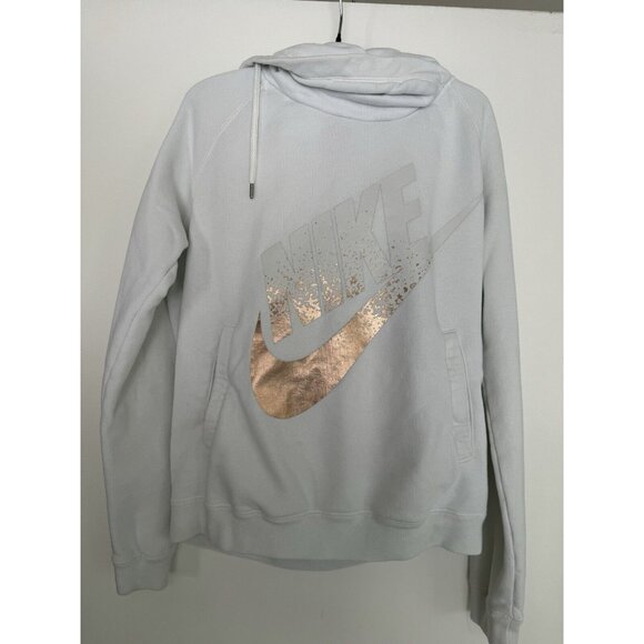 Nike womens White Rose Gold Cowl Neck Running Hoodie Sweatshirt Size Medium - Picture 1 of 12